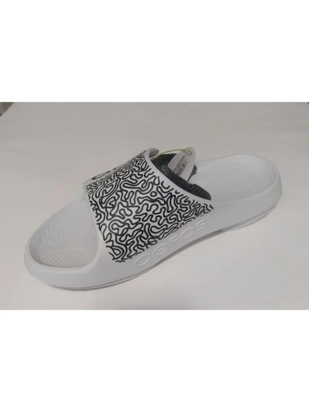 White Labyrinth OOFOS Ooahh Sport Flex Slide Mens Size 11 Womens 13 Sandals Shoe - Picture 3 of 9